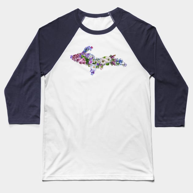 Upper Peninsula Flowers Outline Baseball T-Shirt by Jarrodjvandenberg